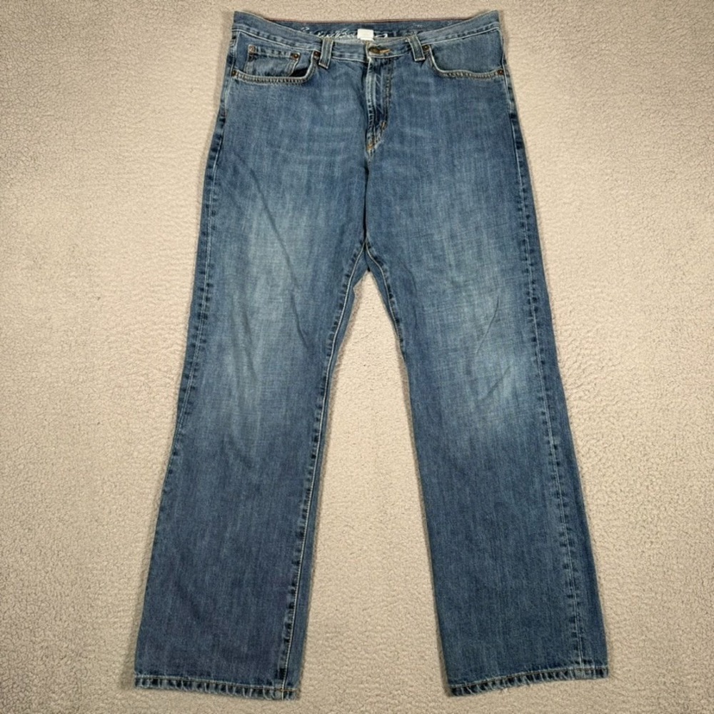 Eddie Bauer Jeans Mens 35x32 Blue Straight Fit Denim Casual Preppy 5 Pocket Logo